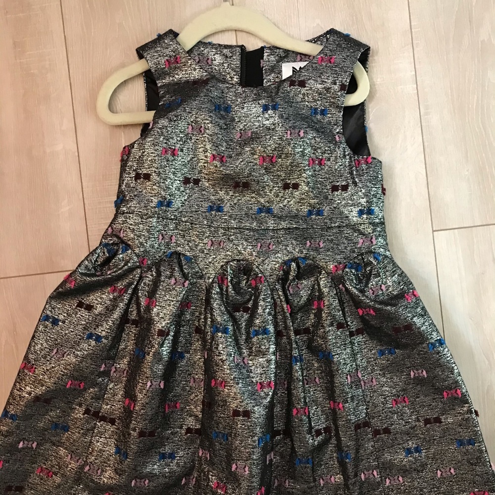 Milly Minis mint condition shiny gray dress with colorful bows